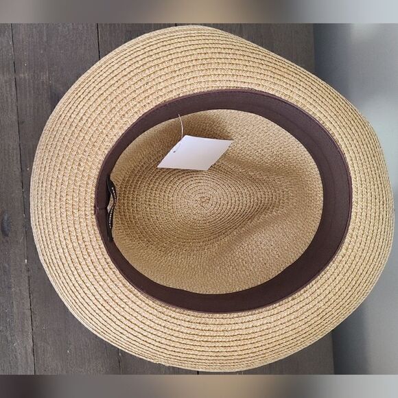 Nordstrom Classic Stripe Straw Fedora Hat in Tan Combo NEW Size S / M - Picture 7 of 7